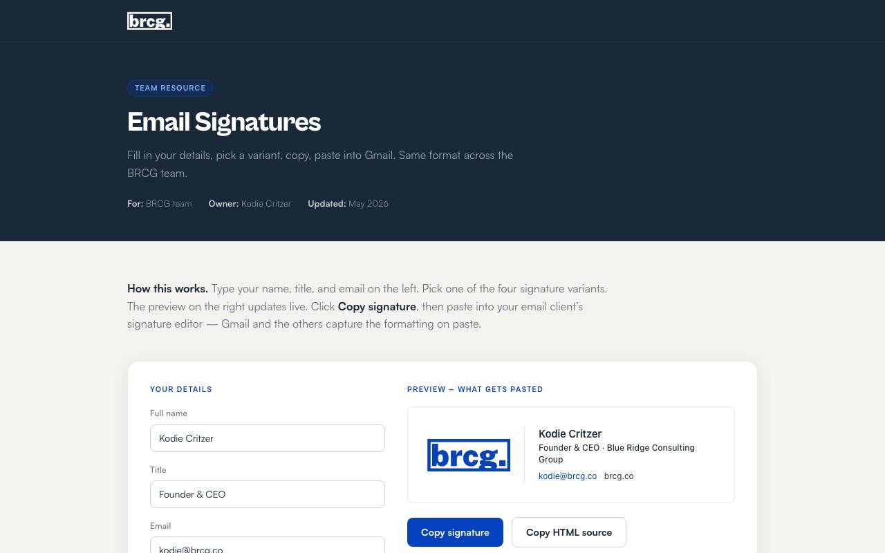 BRCG Email Signatures preview