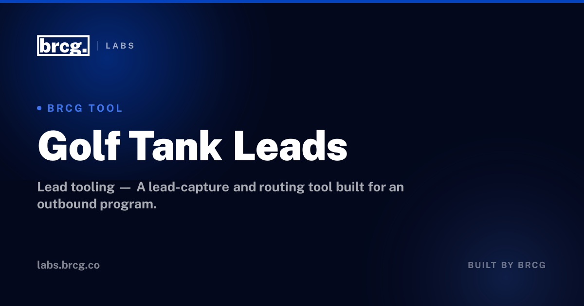 Golf Tank Leads — built by BRCG